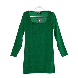 Jolie & Joy Ribbed Long Sleeve Mini Dress Christmas Holiday Green NEW Size L